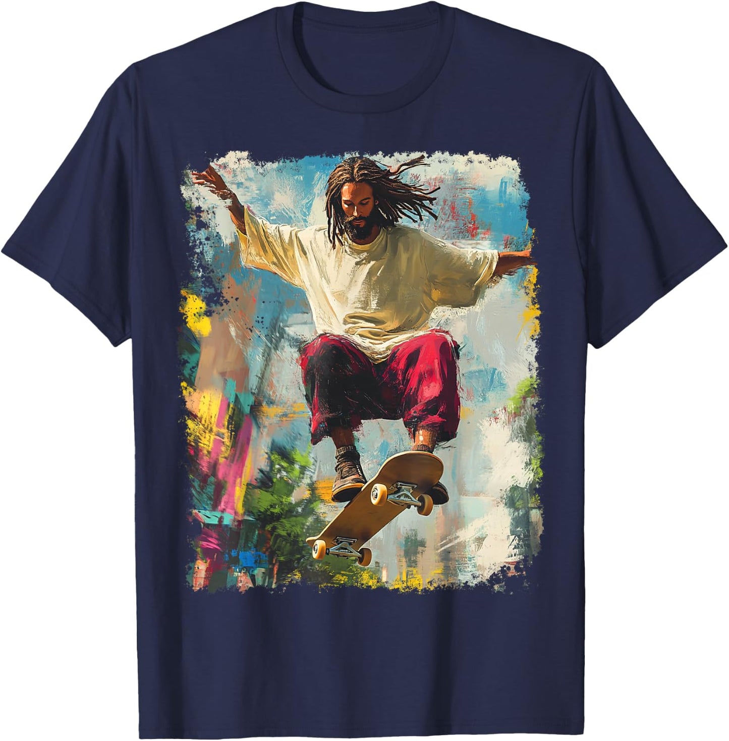 Skateboarding King Jesus Christ Skateboard T-Shirt - T-Shirt | Navy