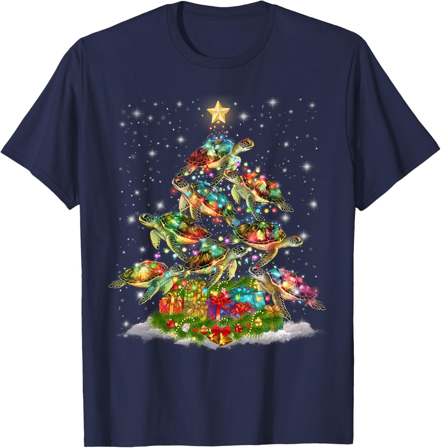 Sea Turtles Christmas Tree Lights Santa Hat Merry Christmas T-Shirt - T-Shirt | Navy