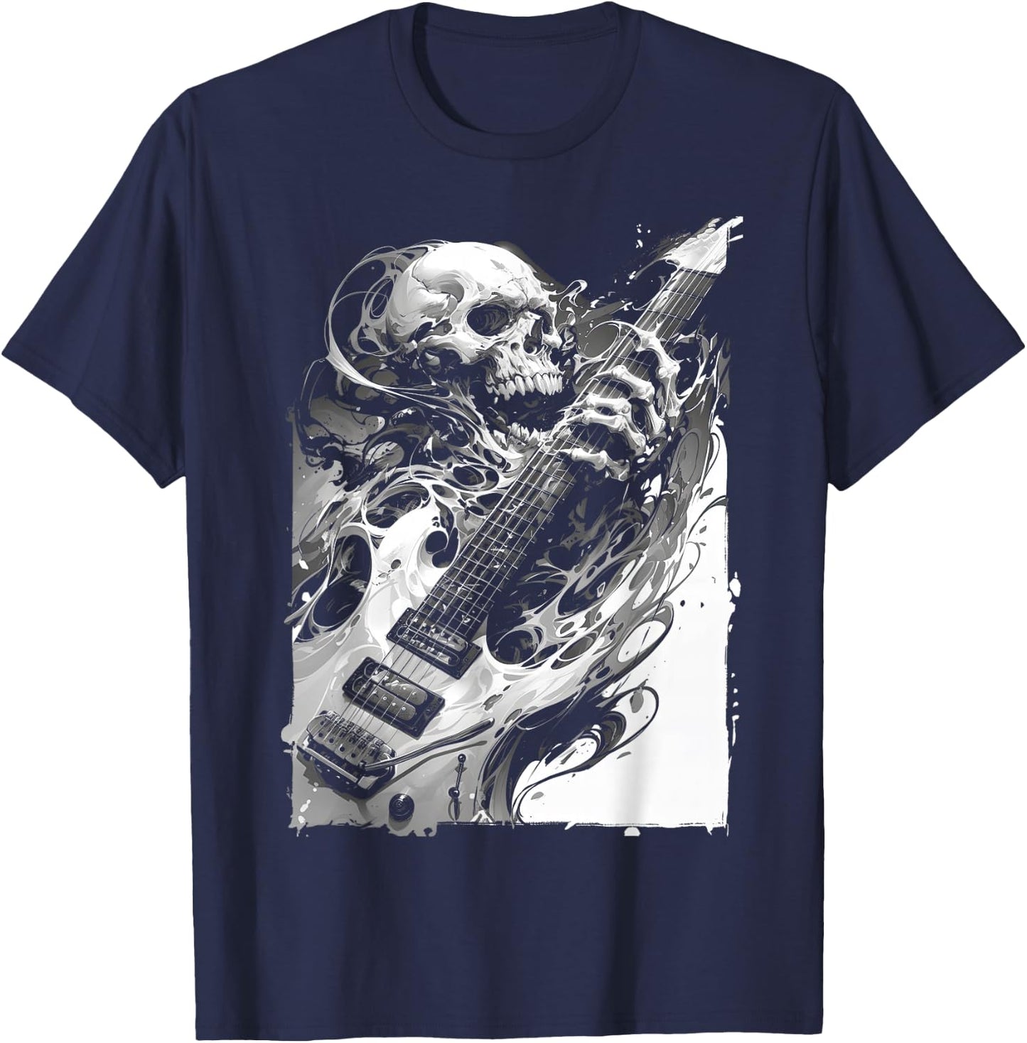 Skeleton playing guitar ,Rock Star Shredding Guitar T-Shirt - T-Shirt | Navy