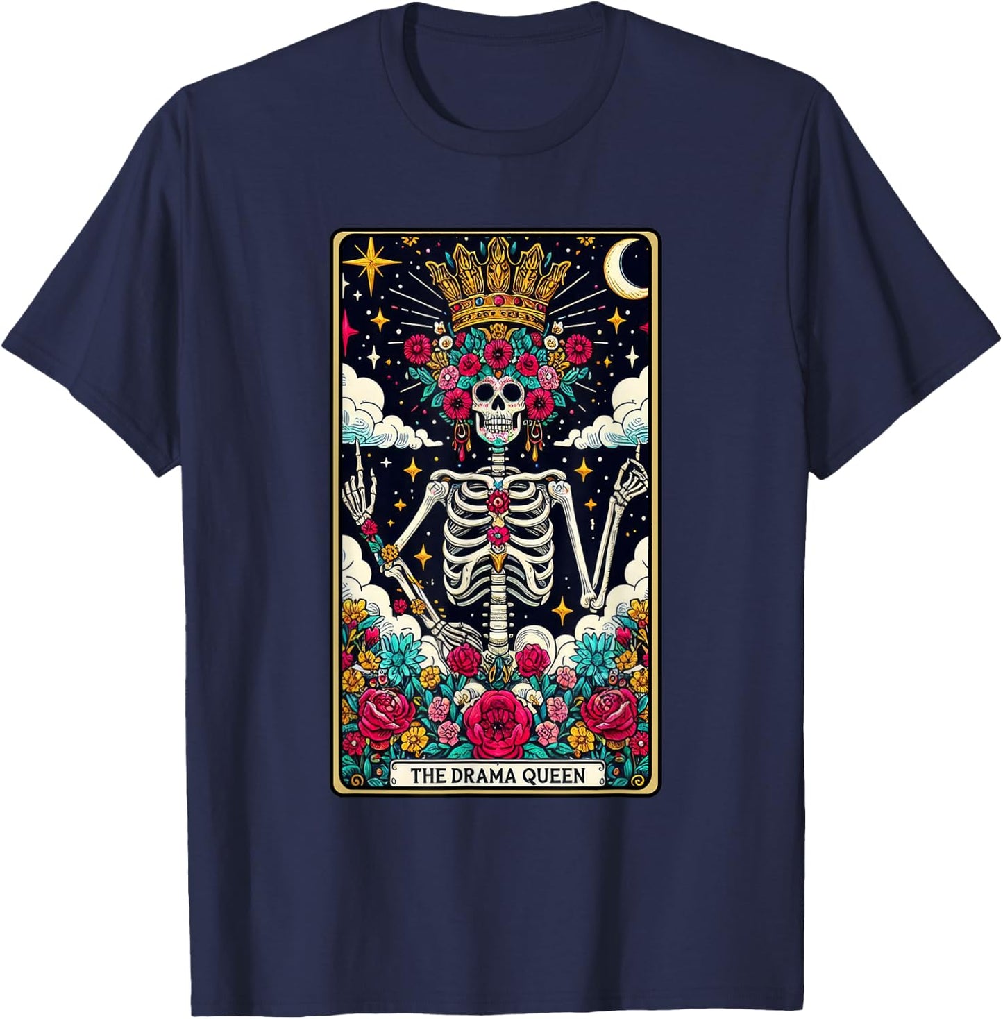 The Drama Queen Funny Skeleton Tarot Card T-Shirt - T-Shirt | Navy