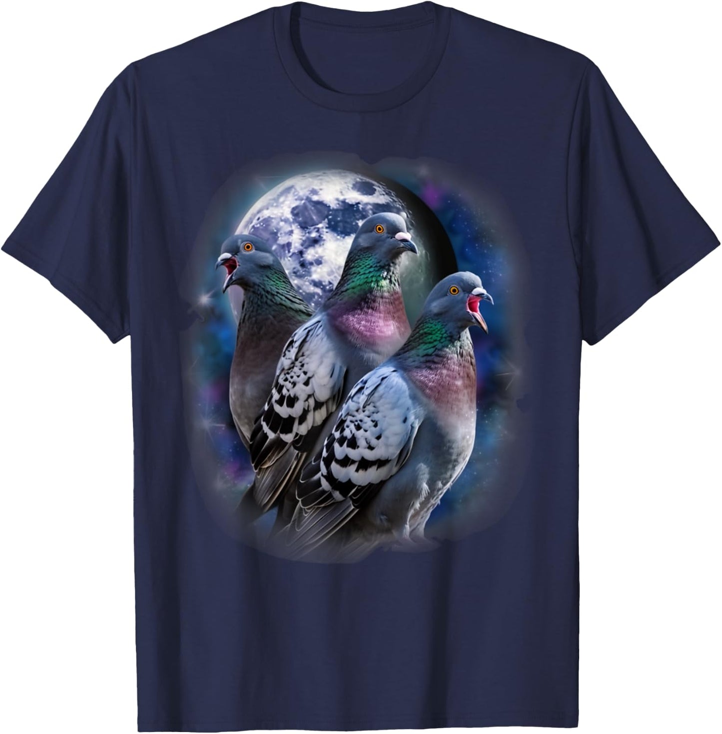 Three Pigeon Howling At The Moon Funny Pigeon Bird Lover T-Shirt - T-Shirt | Navy