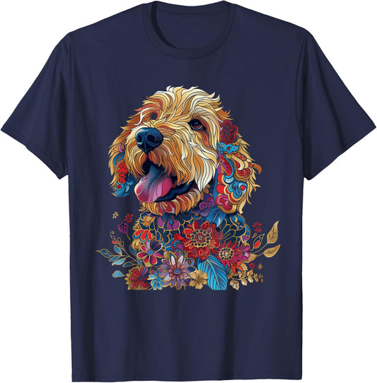 Goldendoodle Dog Lover Vintage Flower Golden Doodle Mom Dad T-Shirt - T-Shirt | Navy