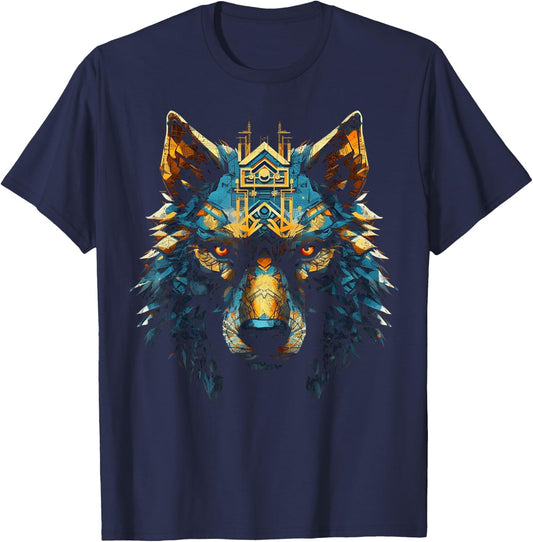 Wolf Art Polygon Animal Lover Motif Wolf T-Shirt - T-Shirt | Navy