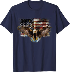 Bald Eagle 4th of July American USA Flag Eagle Patriotic T-Shirt - T-Shirt | Navy