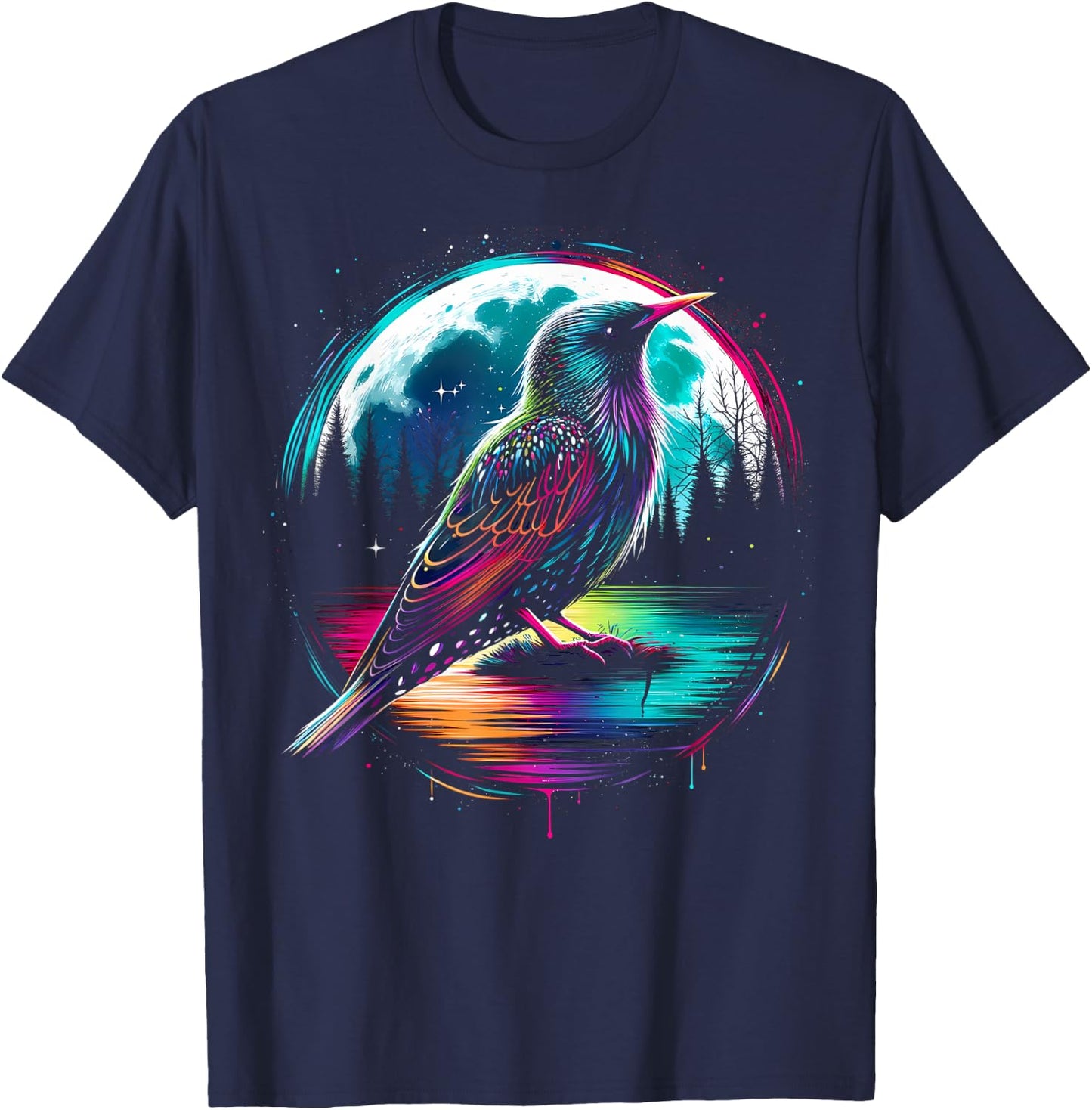 Colorful Starling Bird Spirit Animal Cool Illustration T-Shirt - T-Shirt | Navy