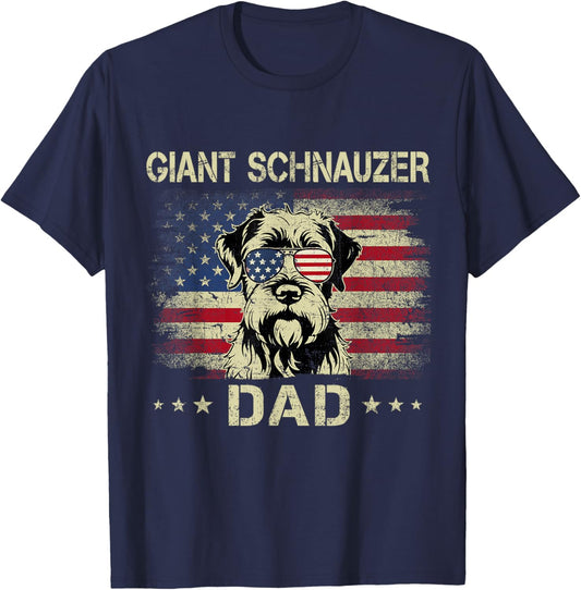 Giant Schnauzer Dad Dog Vintage American Flag 4th Of July Men Women Kids T-Shirt - T-Shirt | Navy