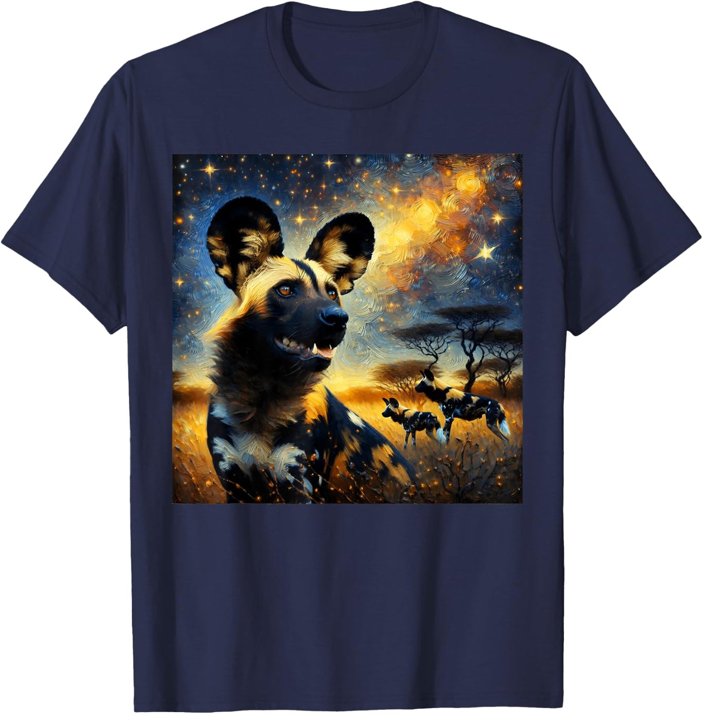 African Wild Dog Starry Night African Wild Dog T-Shirt - T-Shirt | Navy