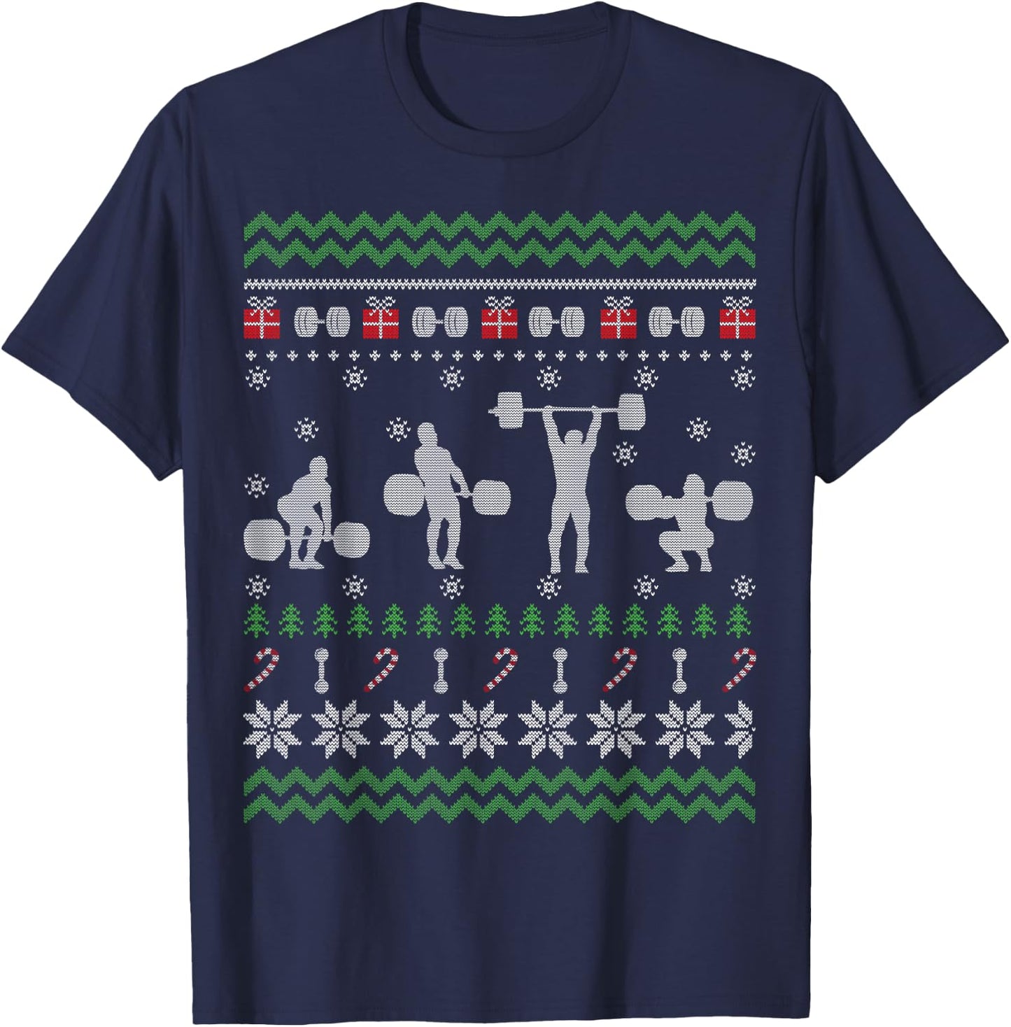 Funny Weightlifting Ugly Christmas Sweater Gift T-Shirt - T-Shirt | Navy