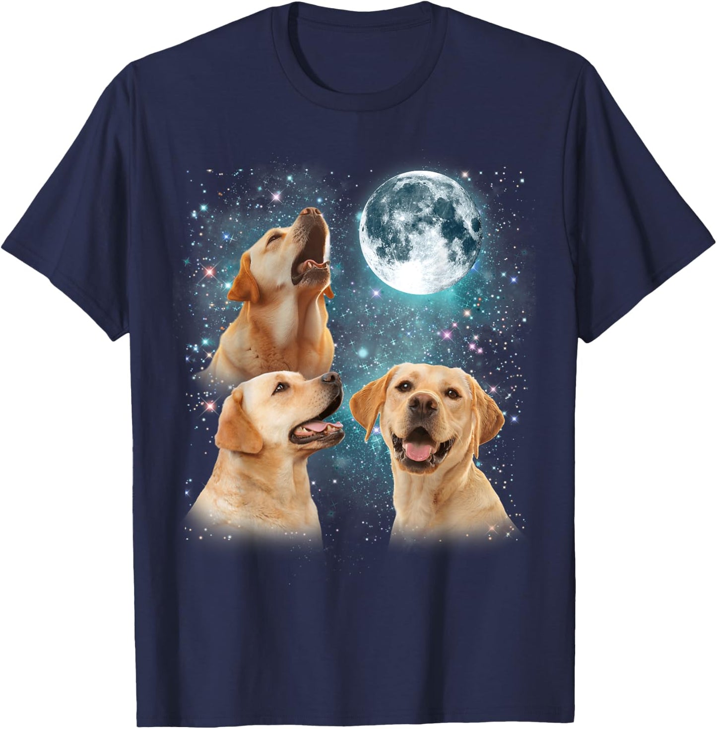 3 Labrador Moon Howling Lab Head Funny Gifts Women T-Shirt - T-Shirt | Navy