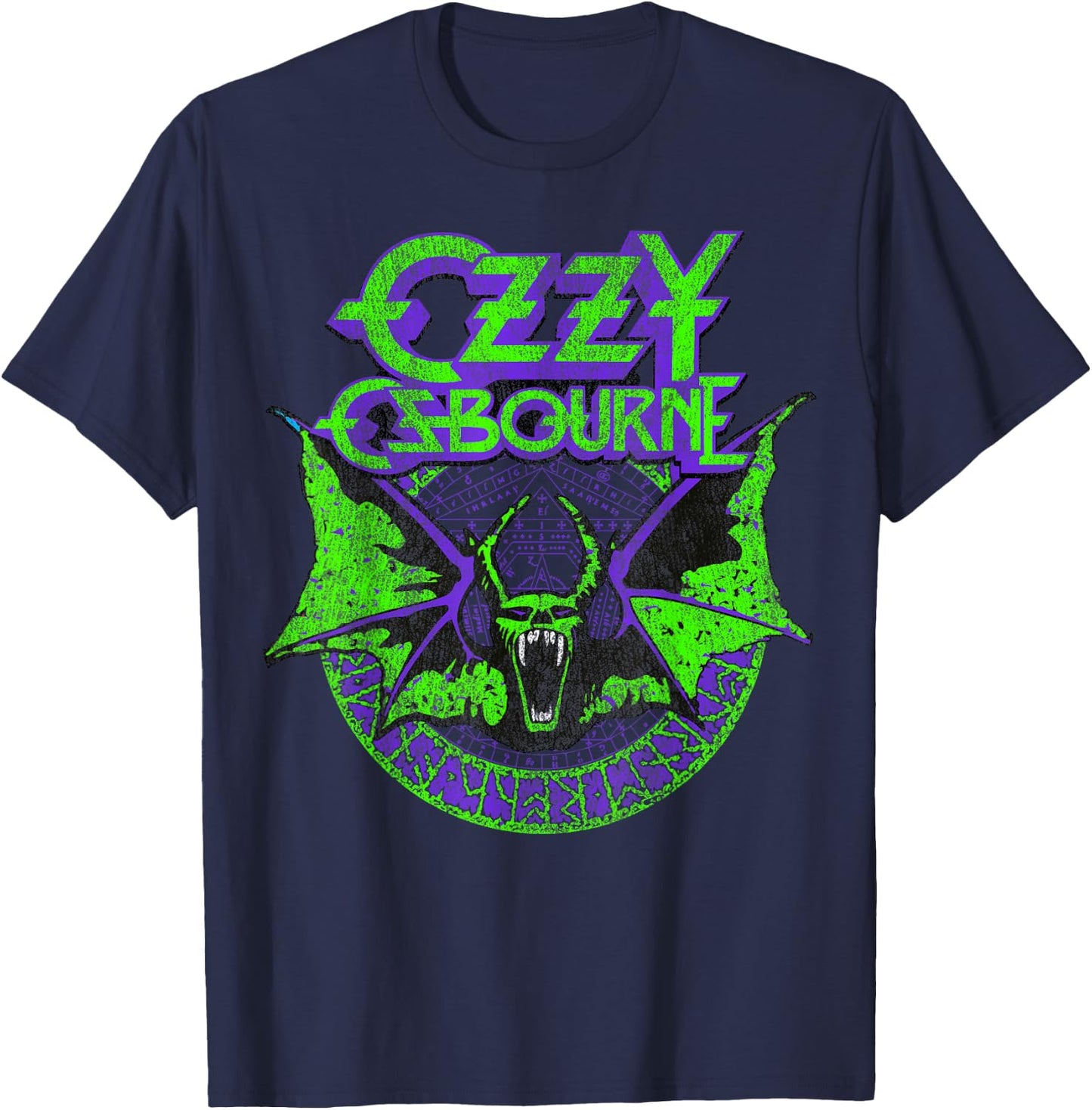Ozzy Osbourne Bat Circle Neon V2 T-Shirt - T-Shirt | Navy