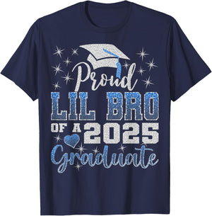 Super Proud Lil Bro of 2025 Graduate Awesome Family College T-Shirt - T-Shirt | Navy