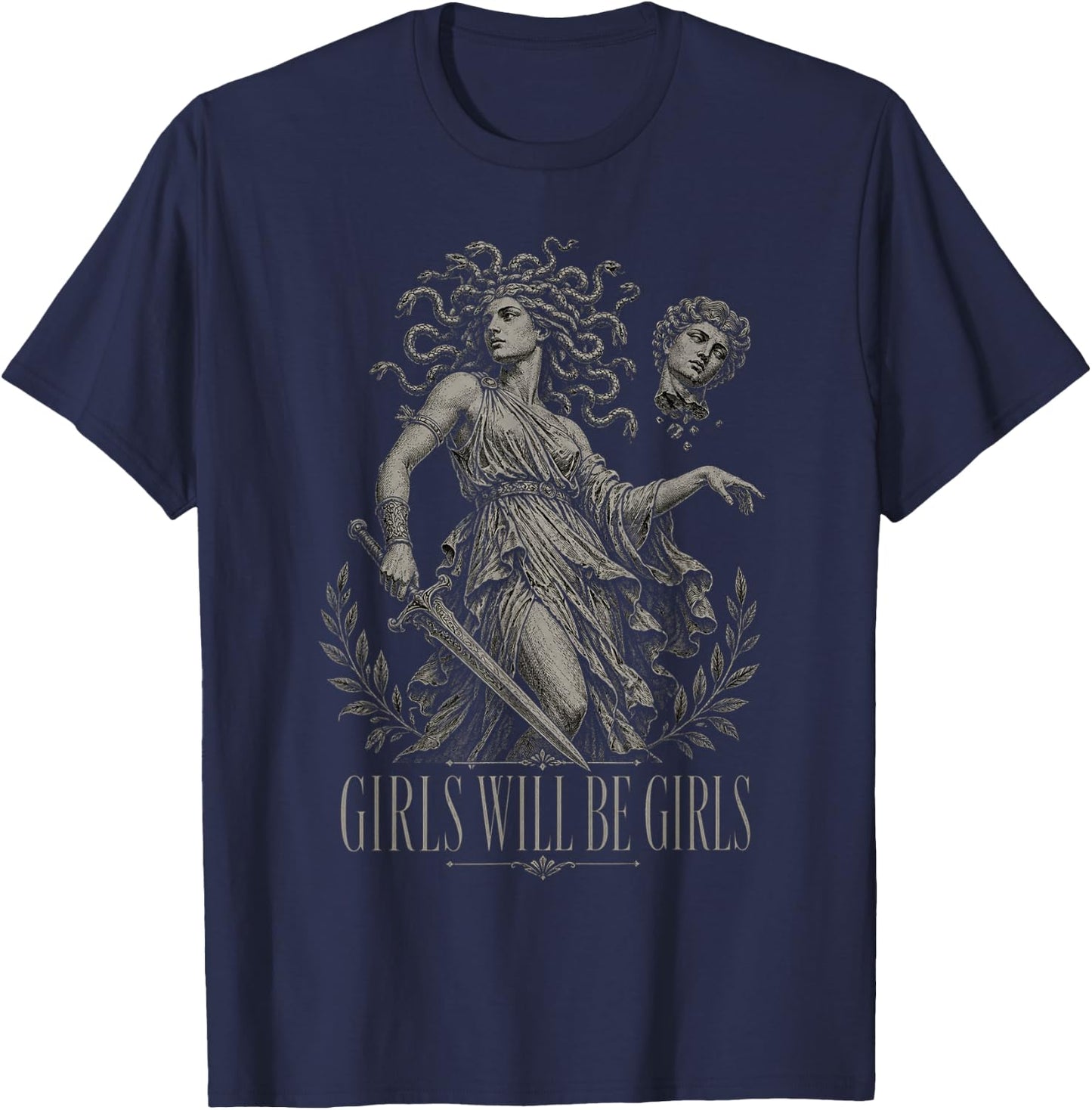 Girl Will Be Girls Medusa Feminist Witch Monster Halloween T-Shirt - T-Shirt | Navy