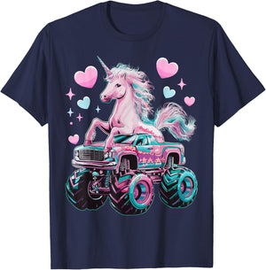 Monster Truck Unicorn Girl Birthday Party Monster Truck T-Shirt - T-Shirt | Navy