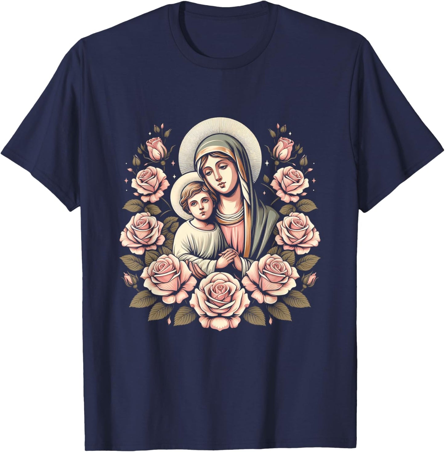 Our Lady of Good Blessed Mother Mary Christian Art T-Shirt - T-Shirt | Navy
