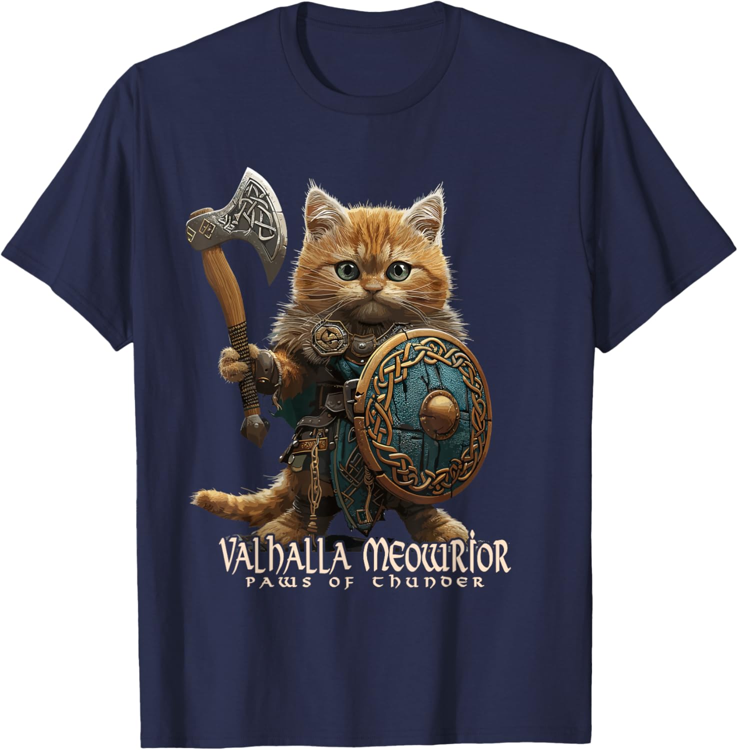 Nordic Norse Valhalla Viking Cat Warrior Men Kids T-Shirt - T-Shirt | Navy