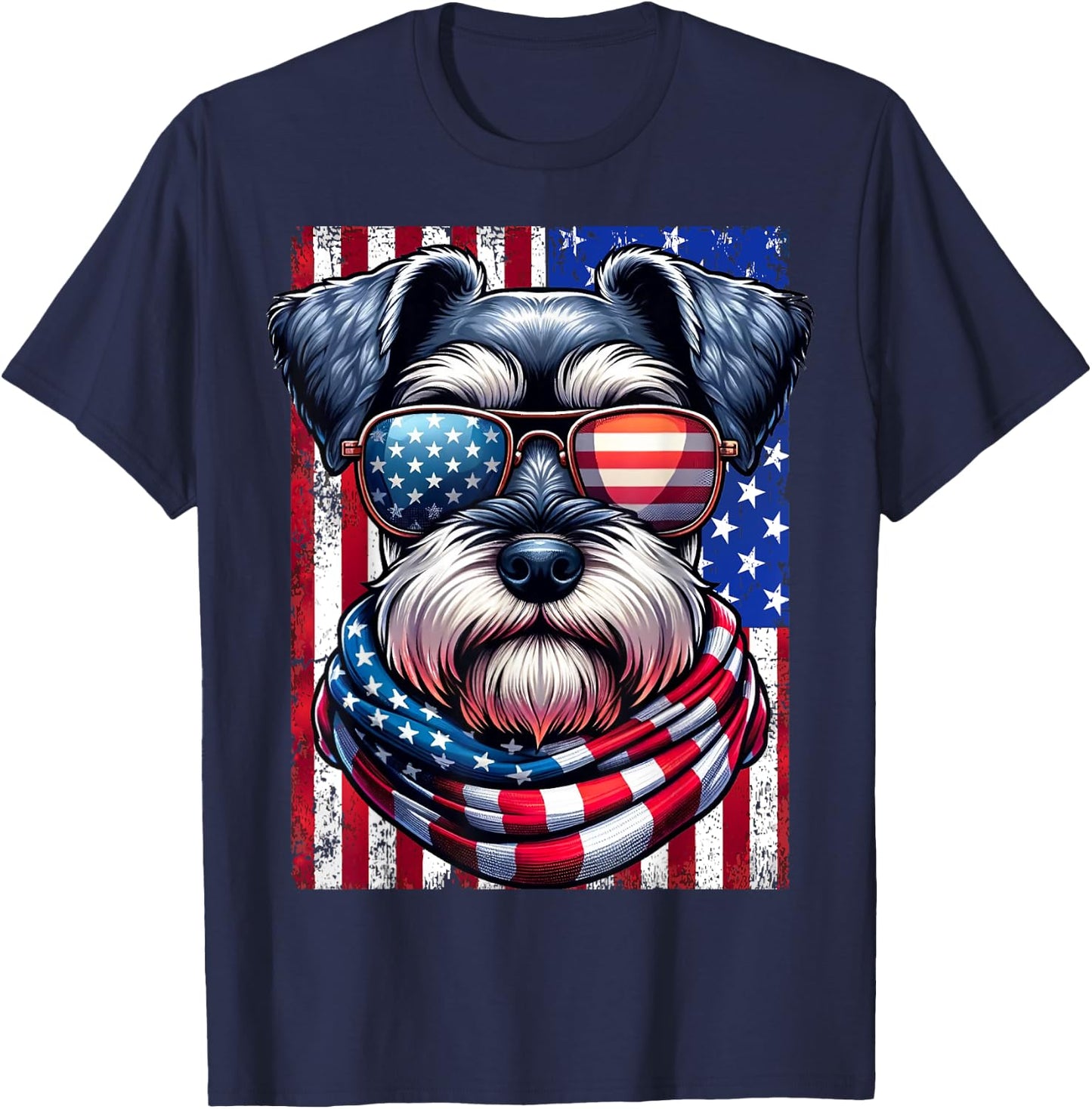 Miniature Schnauzer Dog American Flag Patriotic 4th of July T-Shirt - T-Shirt | Navy