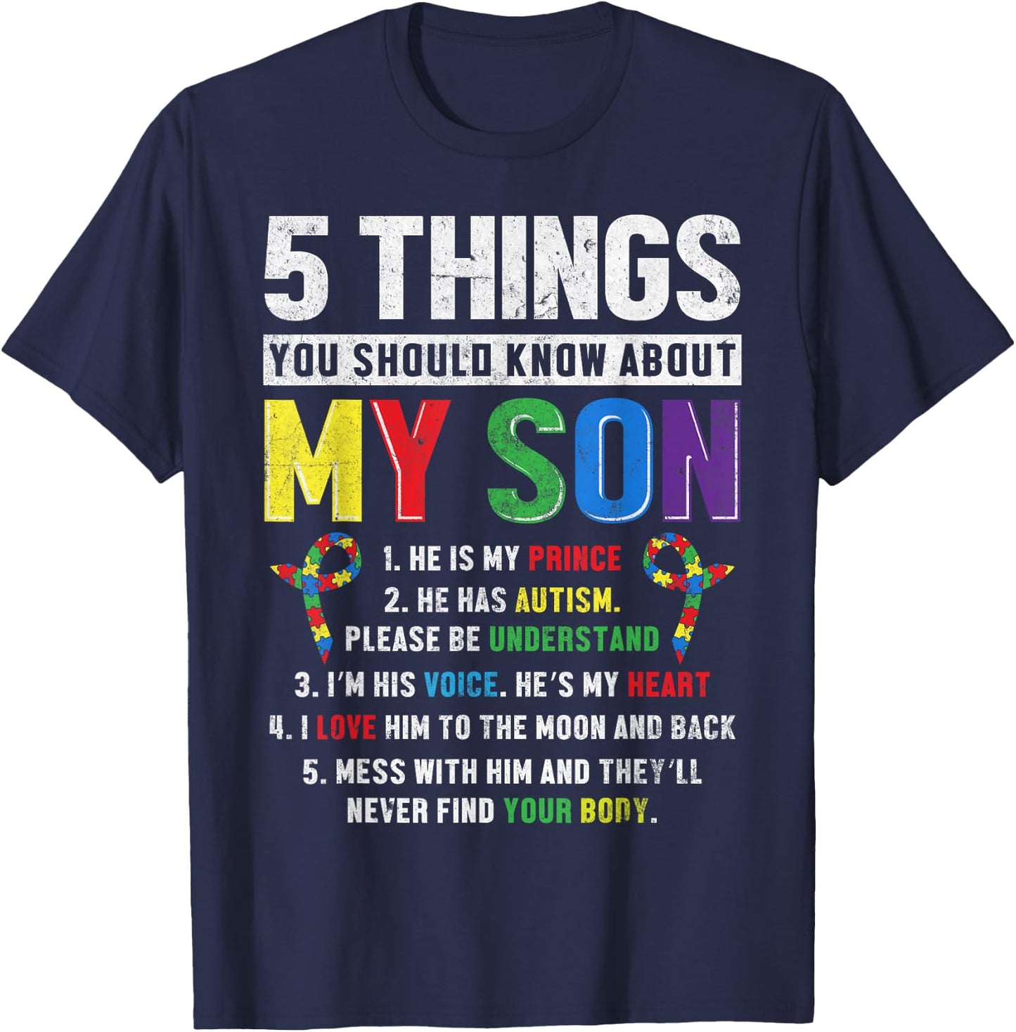 Autism Awareness Support Autistic Child Son Kids for Mom Dad T-Shirt - T-Shirt | Navy