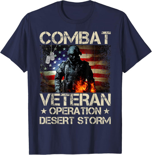 A Veteran USA Flag Combat Operation Desert Storm T-Shirt - T-Shirt | Navy