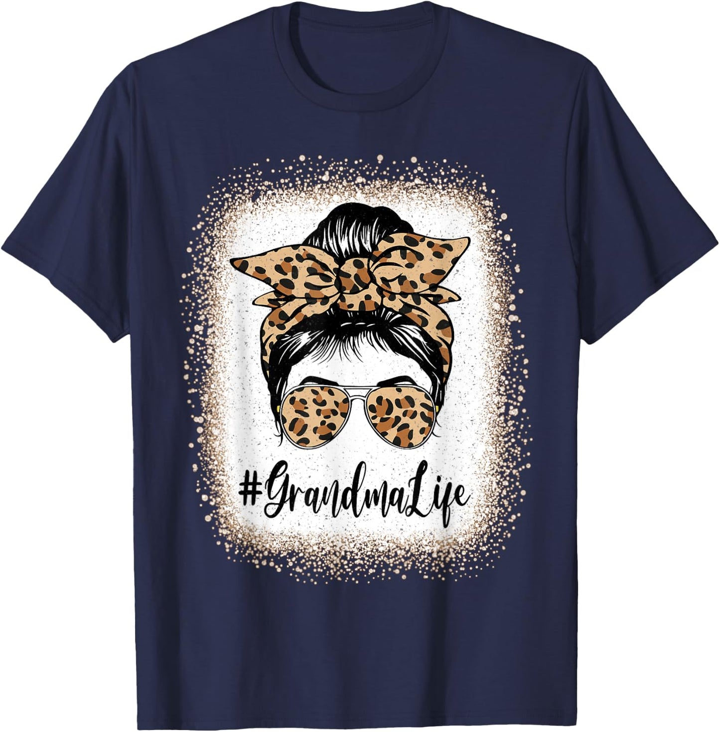 Grandma Life Bleached Leopard Messy Bun Mother's day T-Shirt - T-Shirt | Navy