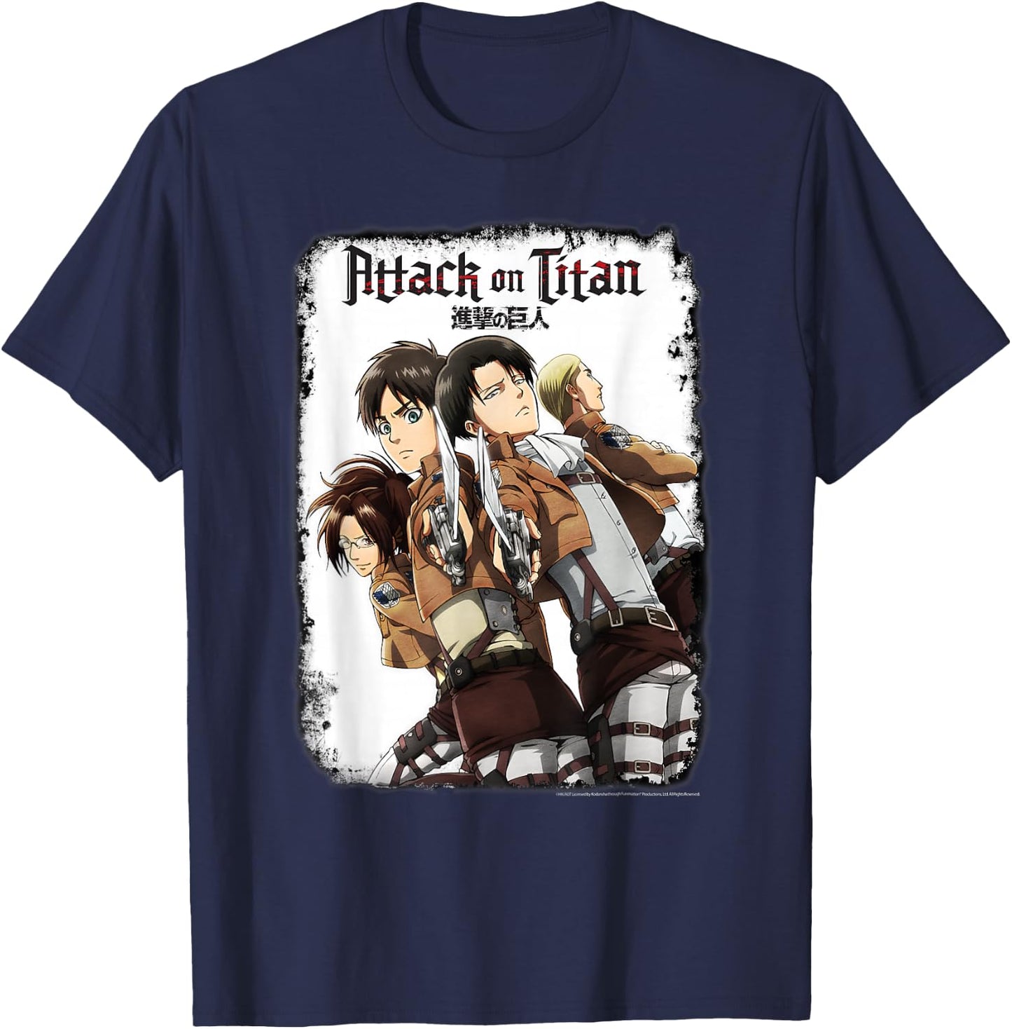 Attack on Titan Group Portrait with Swords and Logo Anime T-Shirt - T-Shirt | Navy