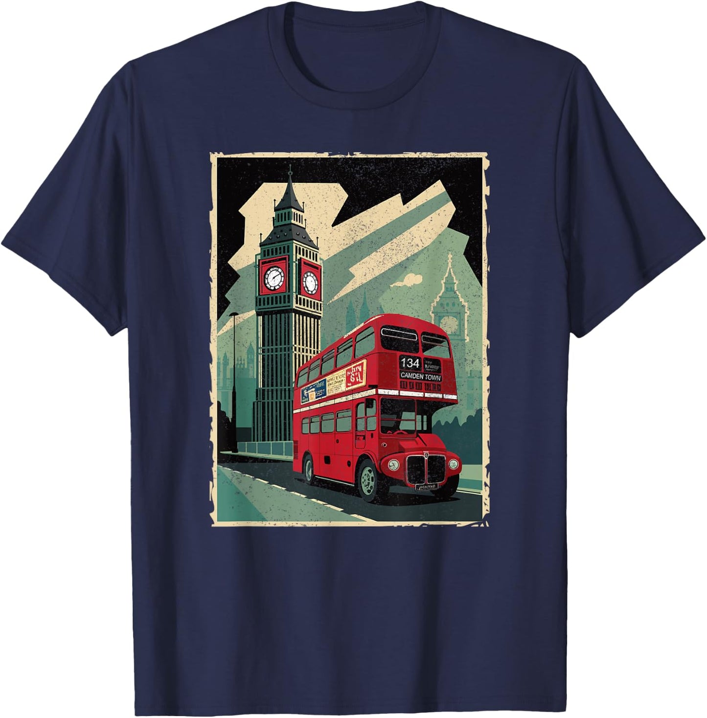 Vintage Travel Posters London Double-Decker Bus T-Shirt - T-Shirt | Navy