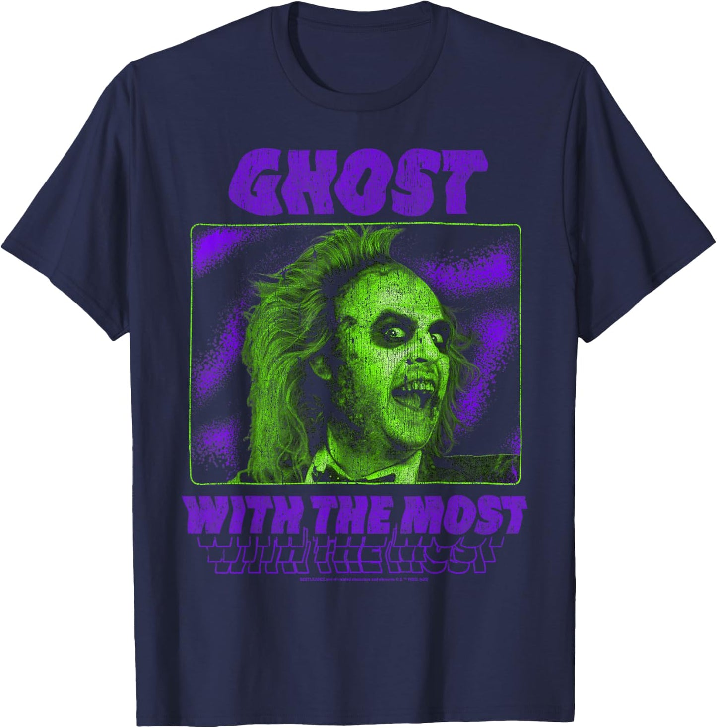 Beetlejuice Ghost With The Most Neon Poster T-Shirt - T-Shirt | Navy