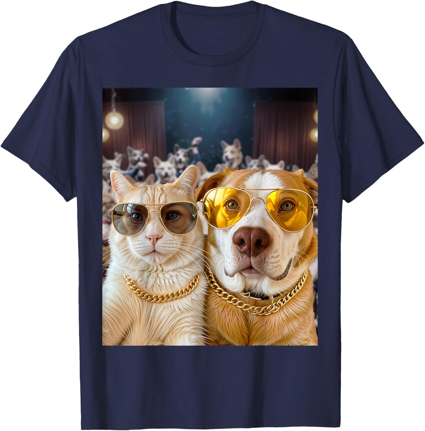 Selfie Cat Selfie Dog Party Buddies Women Girls Kids T-Shirt - T-Shirt | Navy