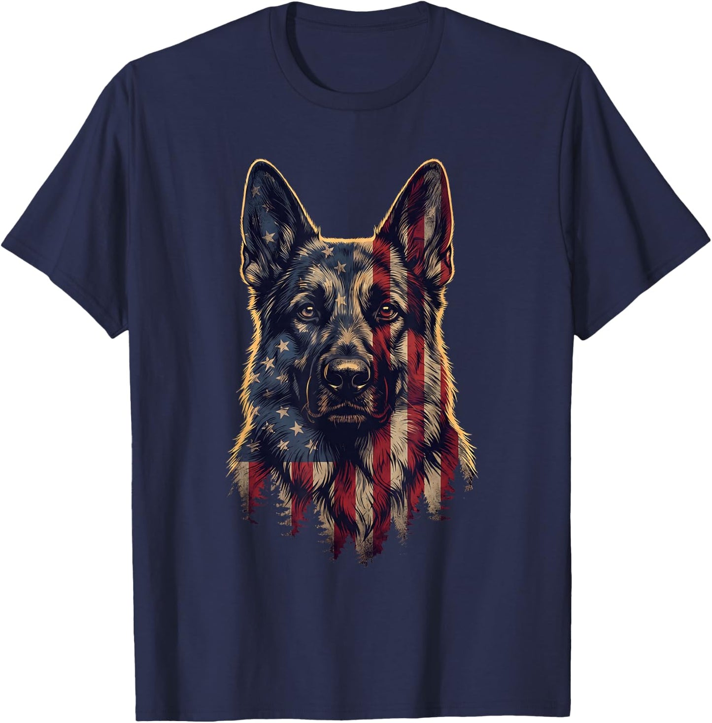 German Shepherd American Flag USA Patriotic 4th of July T-Shirt - T-Shirt | Navy