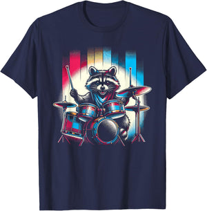 Raccoon Playing Drums Teacher Drummer Novelty Funny Drummer Men Women Girls Kids T-Shirt - T-Shirt | Navy