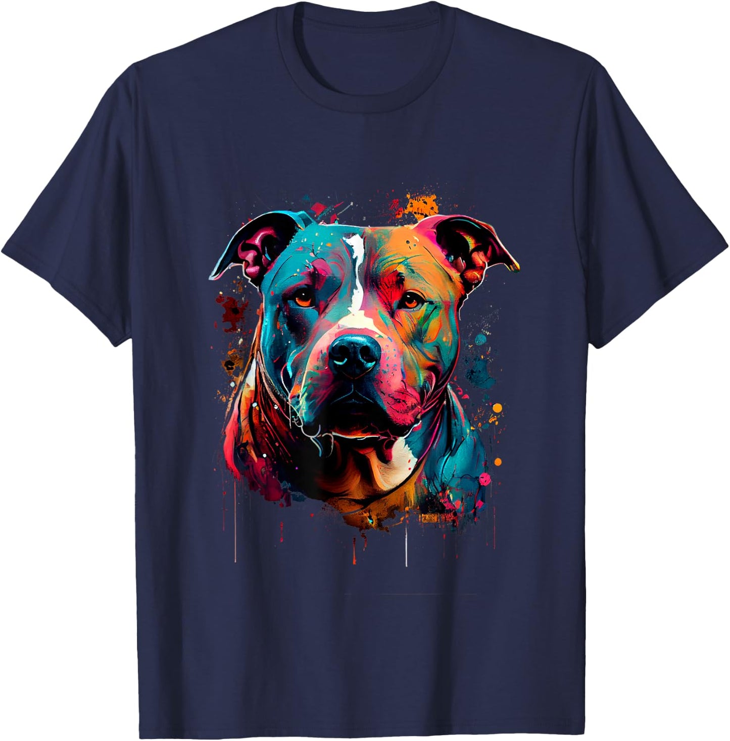 Vibrant Pitbull Painting Drip T-Shirt - T-Shirt | Navy