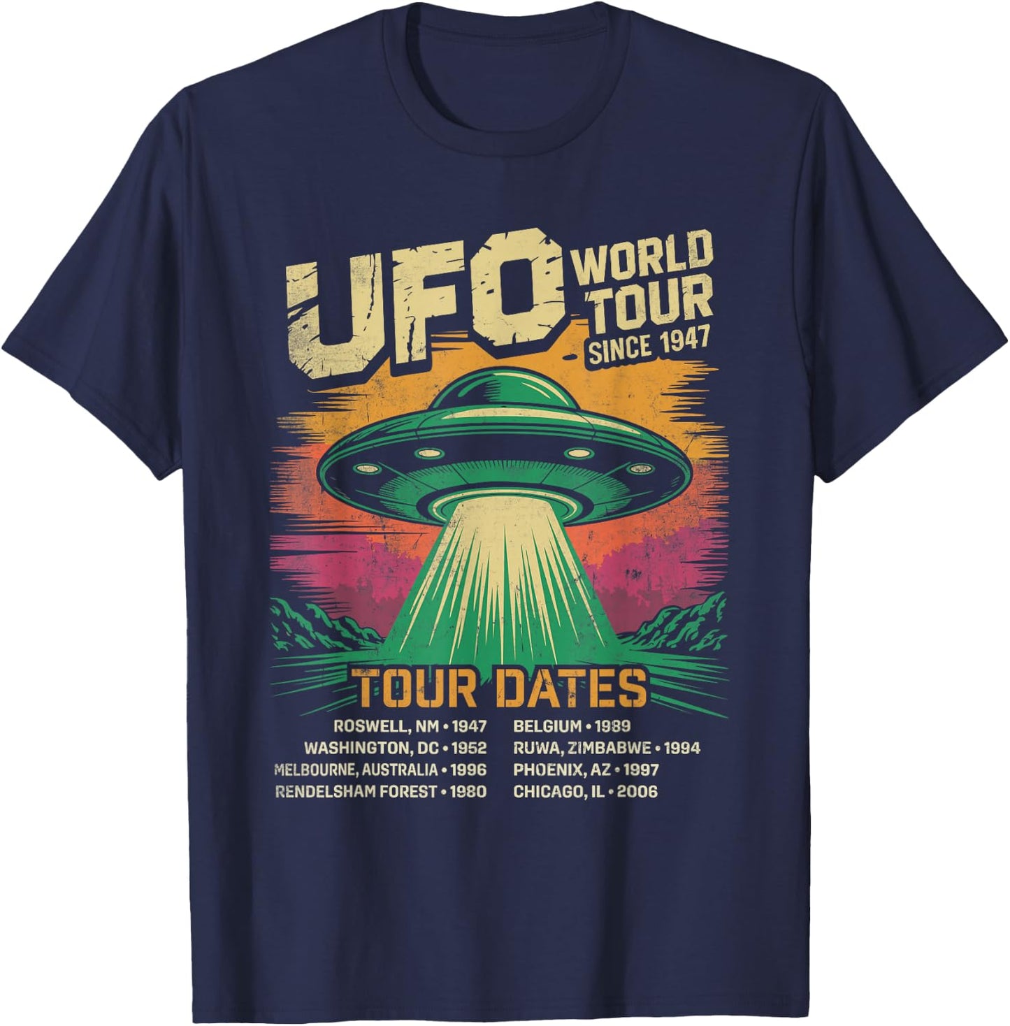 UFO World Tour Alien Conspiracy Sightings T-Shirt - T-Shirt | Navy