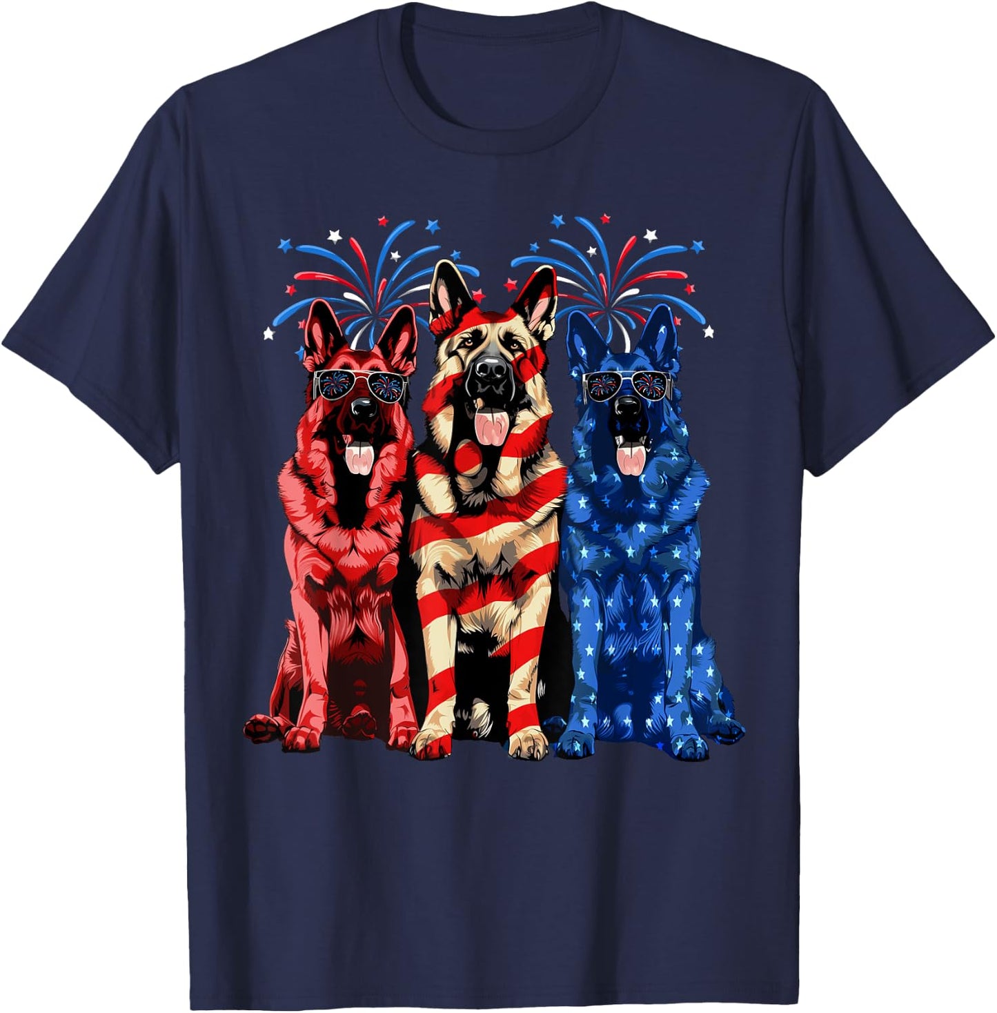4th Of July German Shepherd American Flag Red White And Blue T-Shirt - T-Shirt | Navy