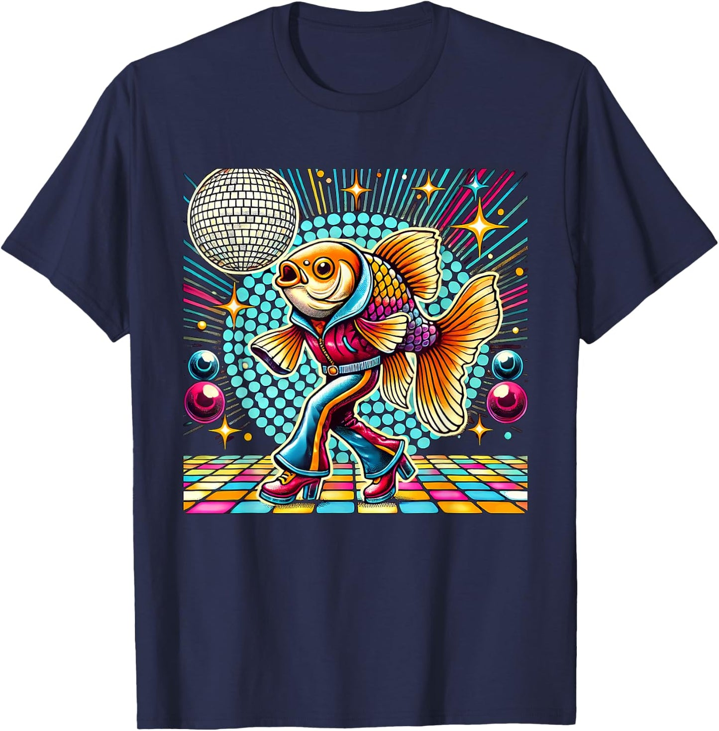 Aesthetic Fish Disco T-Shirt - T-Shirt | Navy