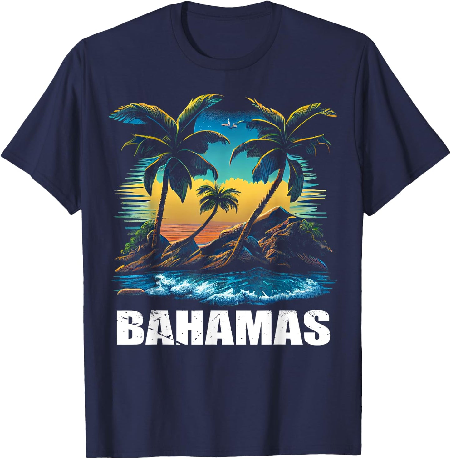 Retro Bahamas Sunset Vintage Vacation Souvenir T-Shirt - T-Shirt | Navy