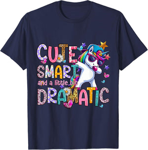 Cute Smart And A Little Bit Dramatic Funny Unicorn Kid Girls T-Shirt - T-Shirt | Navy