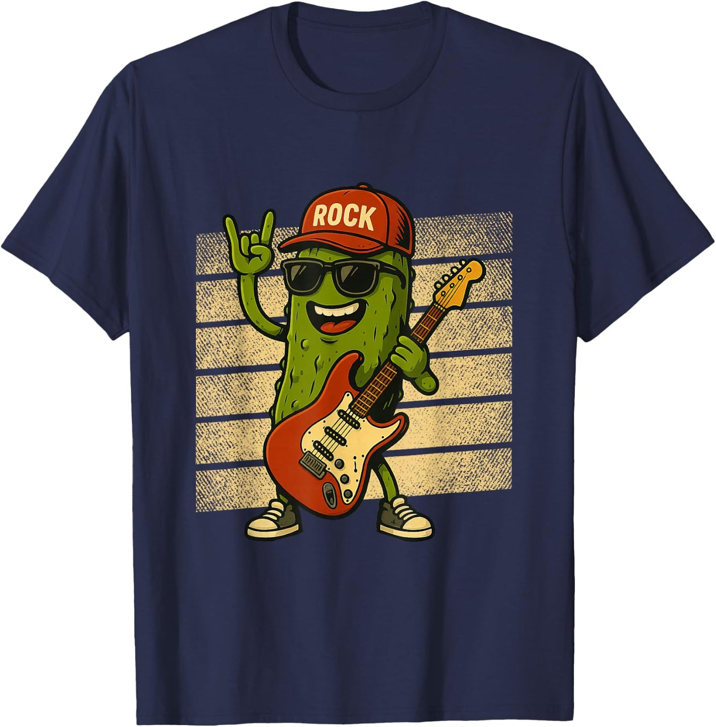 Pickle Playing Electric Guitar Rock Star Funny Pickles Lover T-Shirt - T-Shirt | Navy