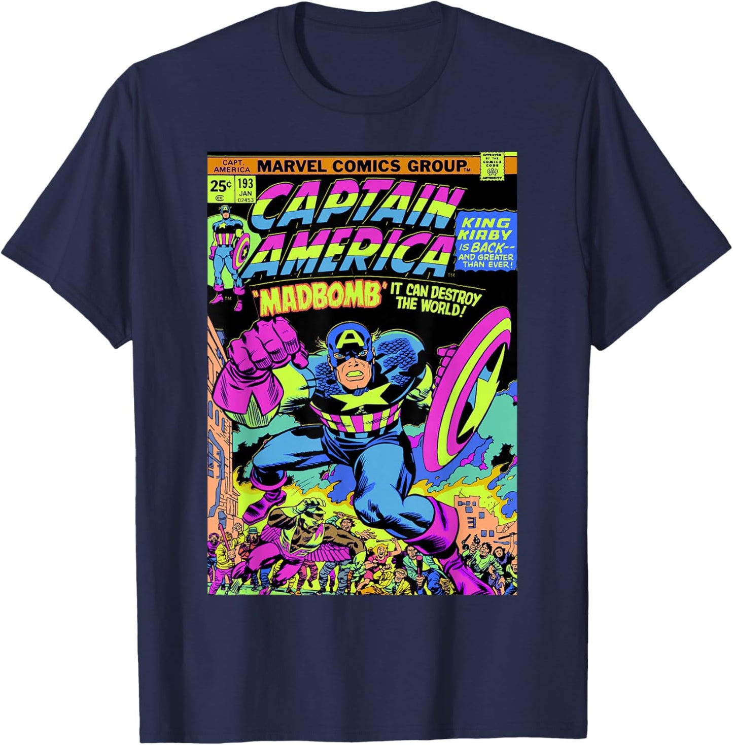 Marvel Captain America Comic Neon Graphic T-Shirt - T-Shirt | Navy