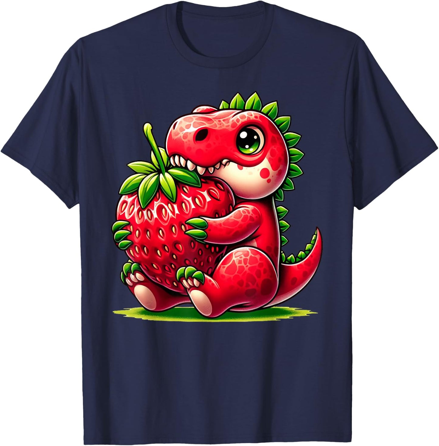 Cute Strawberry Summer Fruit Lover Dinosaur T Rex Boys Girls T-Shirt - T-Shirt | Navy
