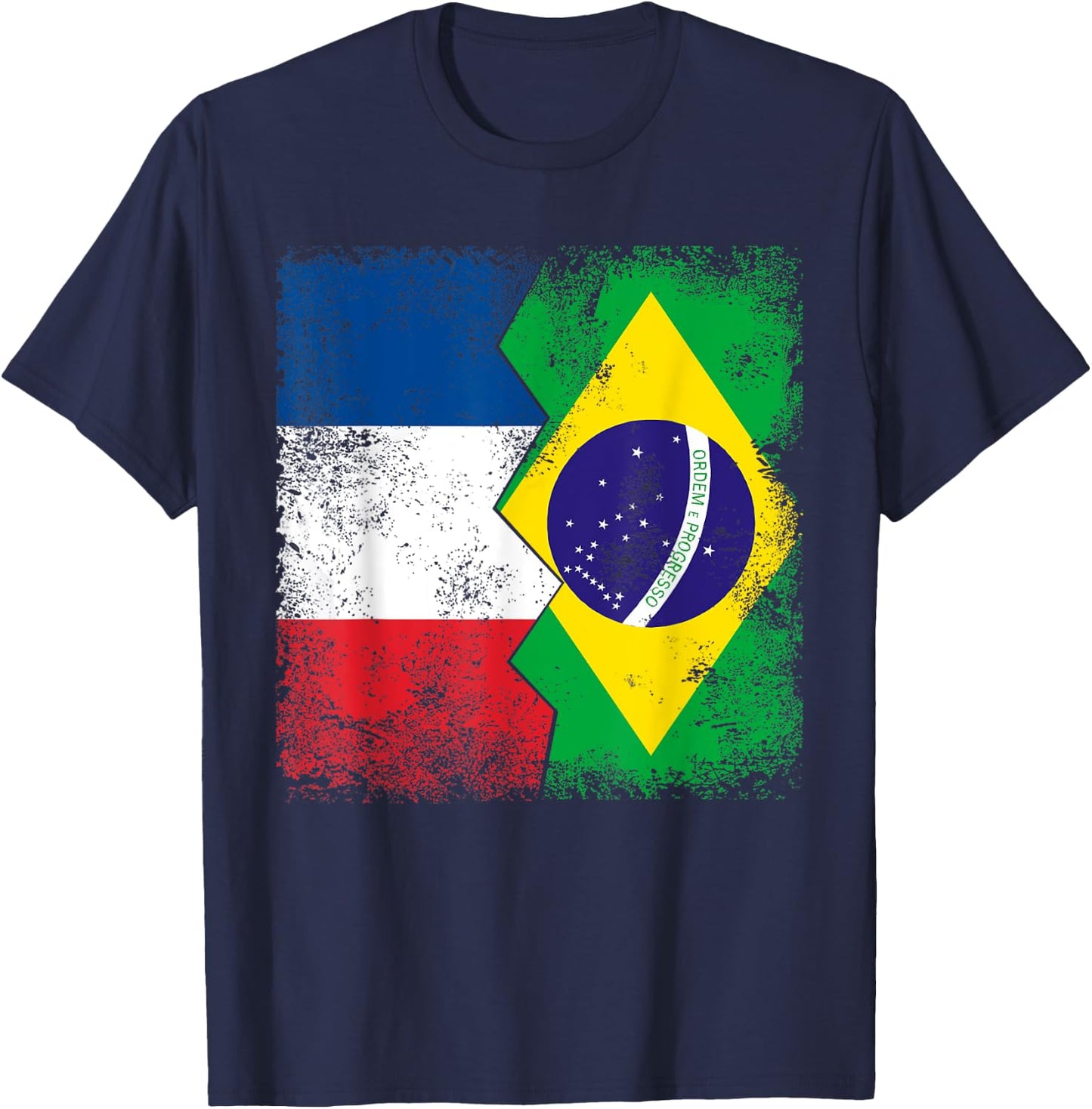 France Brazil Flags | Half Brazilian French Roots Brasil T-Shirt - T-Shirt | Navy