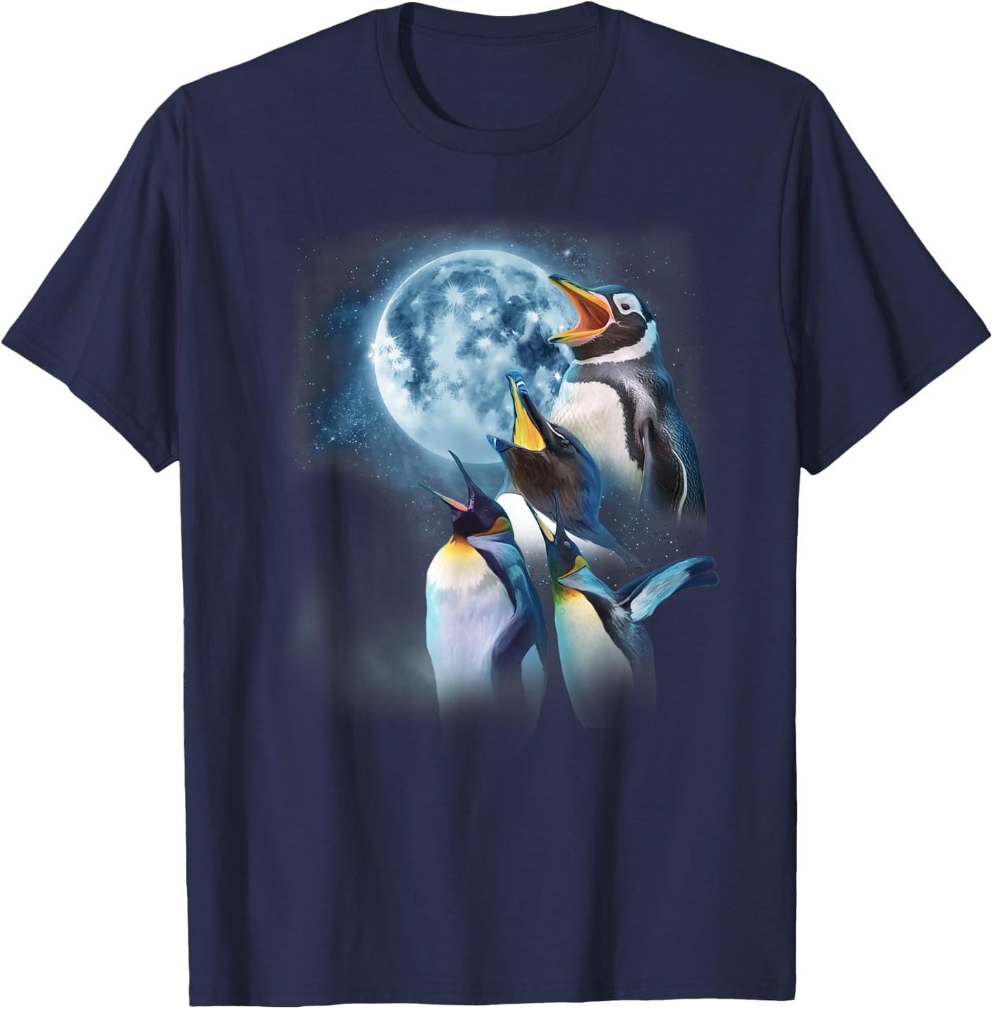 Funny Penguin Shirt - Howling at the Moon Funny Penguin T-Shirt - T-Shirt | Navy
