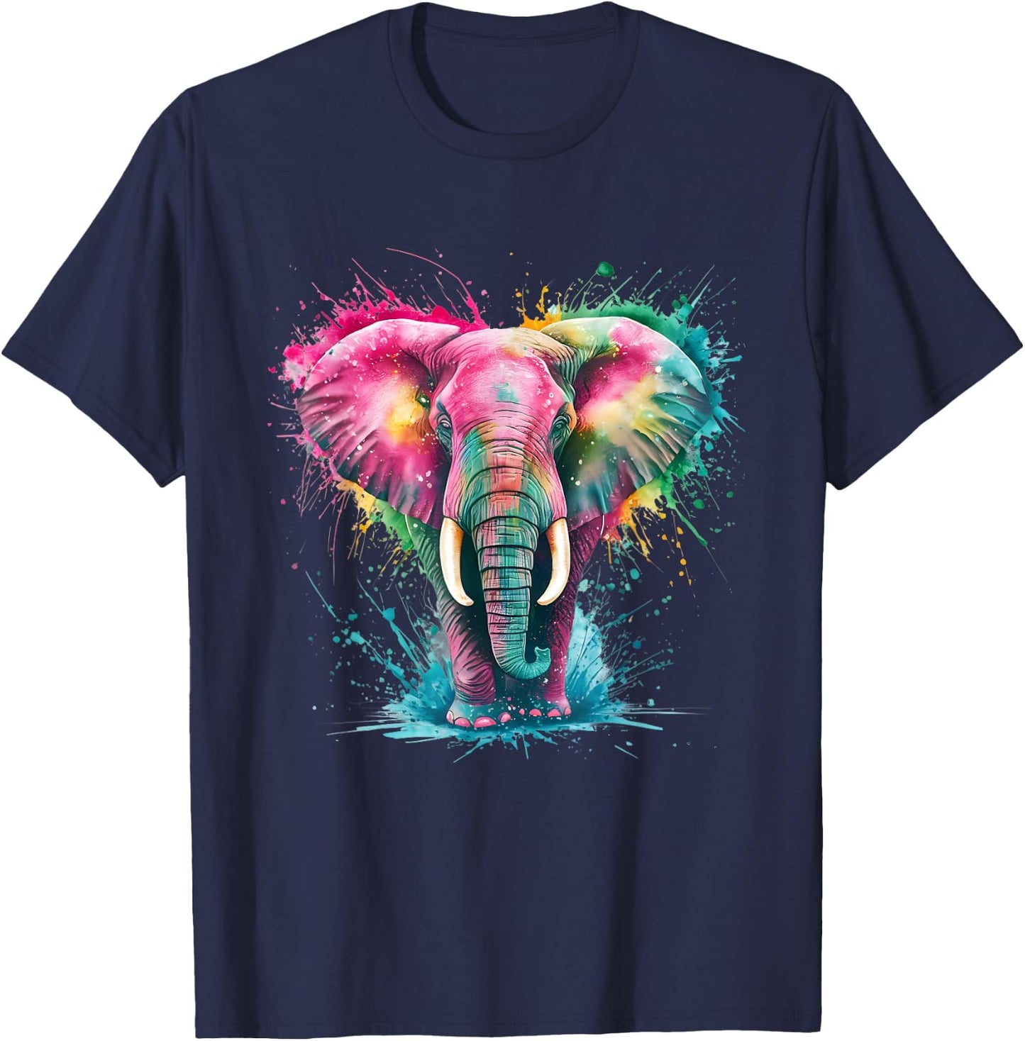 Elephant Men Women Colourful Watercolour Elephant T-Shirt - T-Shirt | Navy