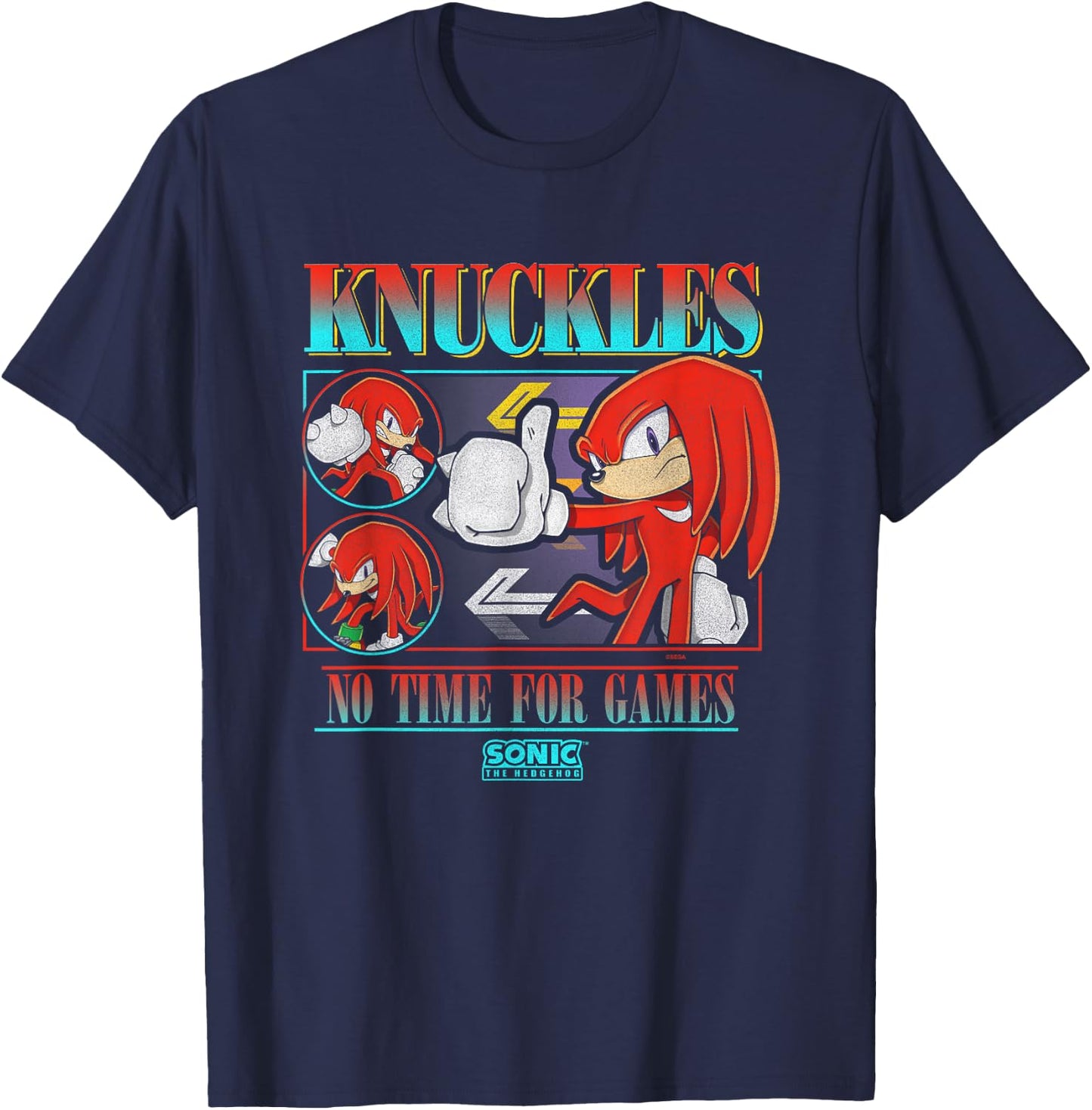 Sonic The Hedgehog Knuckles No Time For Games Vintage T-Shirt - T-Shirt | Navy