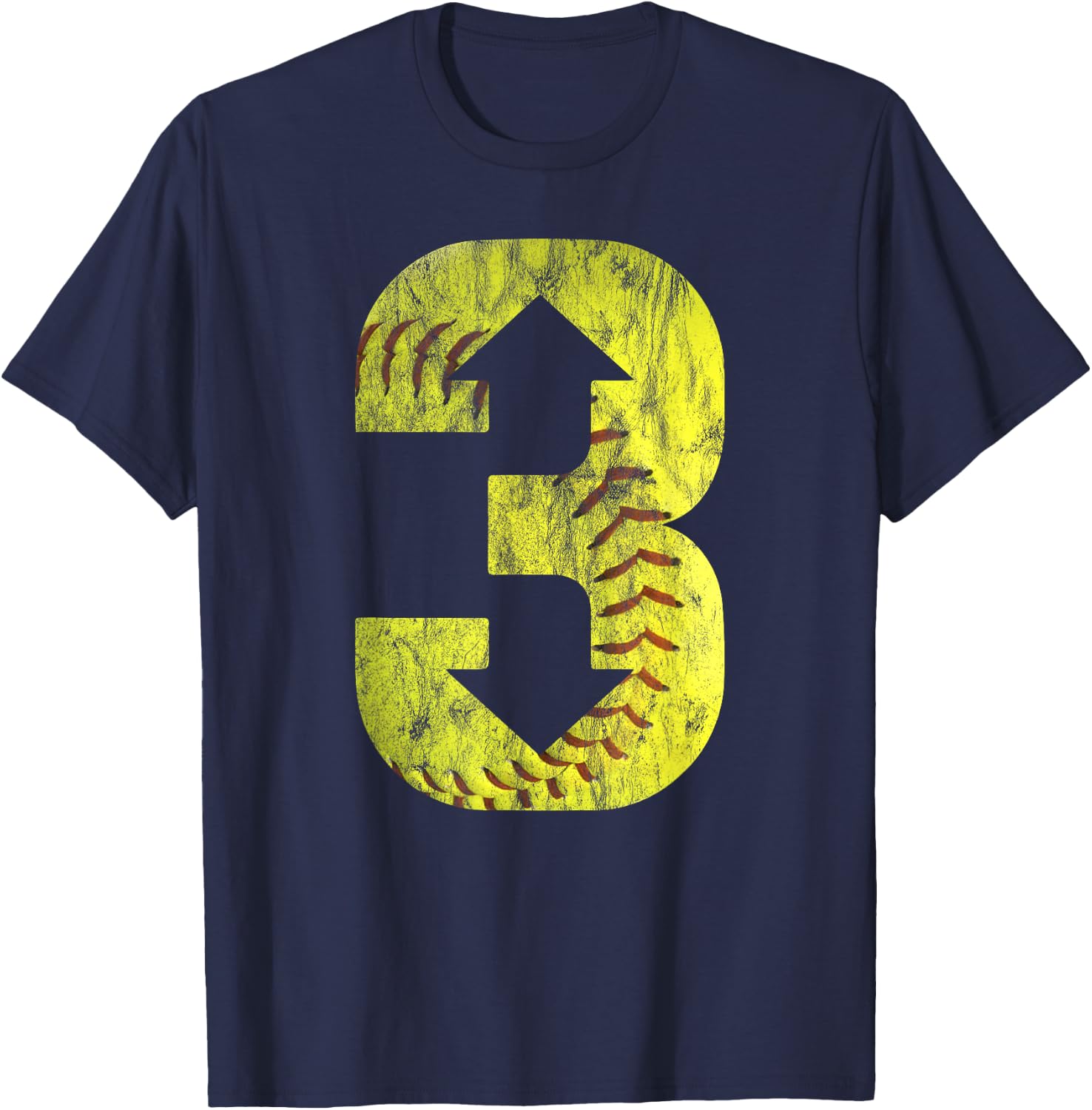 3 Up 3 Down | Three Up Three Down Softball Distressed T-Shirt - T-Shirt | Navy