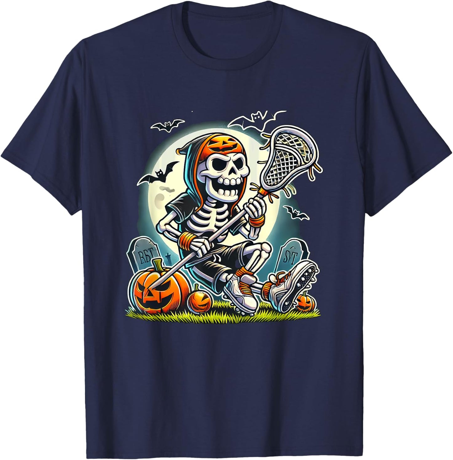 Halloween Skeleton Lacrosse T-Shirt - T-Shirt | Navy