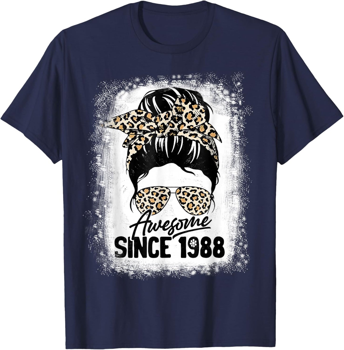 34 Years Old Awesome Since 1988 Leopard 34th Birthday T-Shirt - T-Shirt | Navy