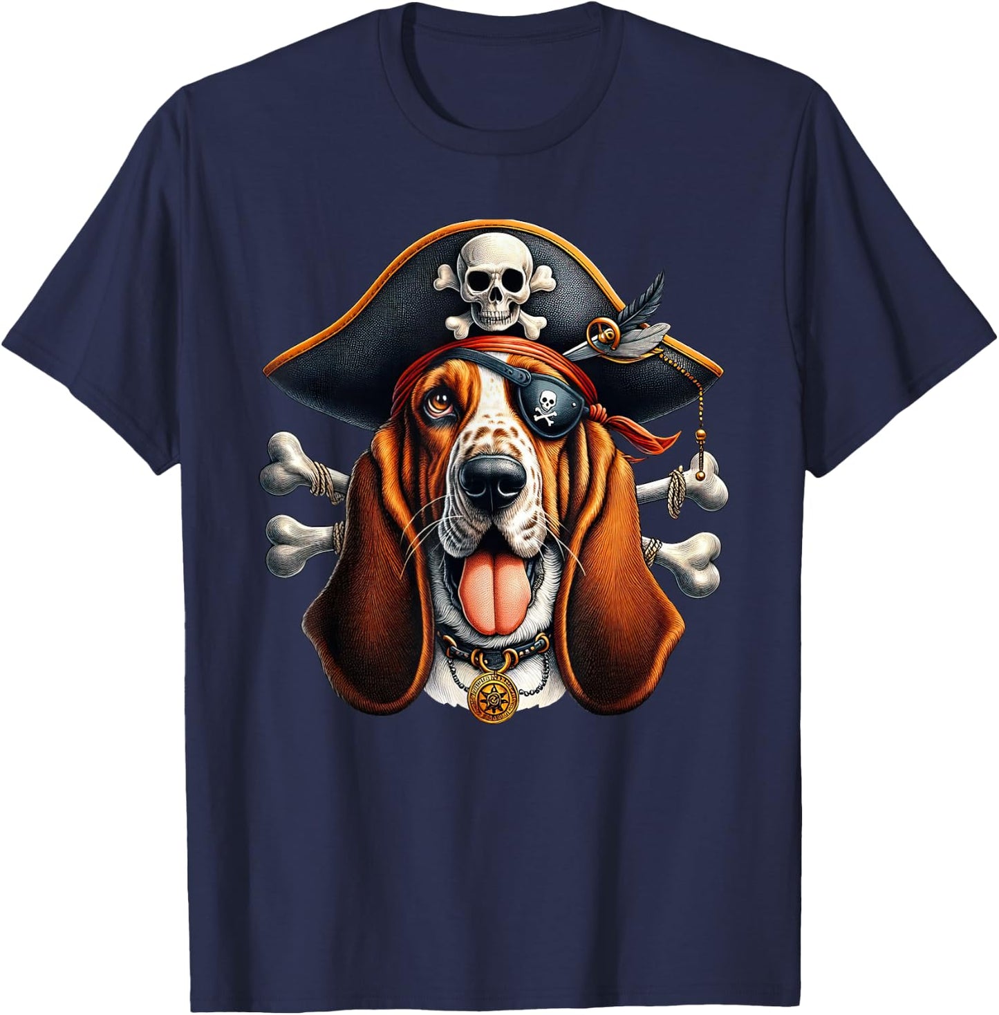 Basset Hound Pirate Crossbones Halloween Kids T-Shirt - T-Shirt | Navy