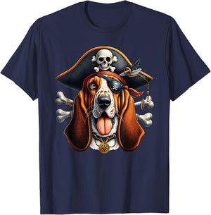 Basset Hound Pirate Crossbones Halloween Kids T-Shirt - T-Shirt | Navy