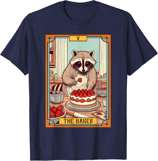 Baker Baking Lover Racoon making Cake The Baker Tarot Card T-Shirt - T-Shirt | Navy