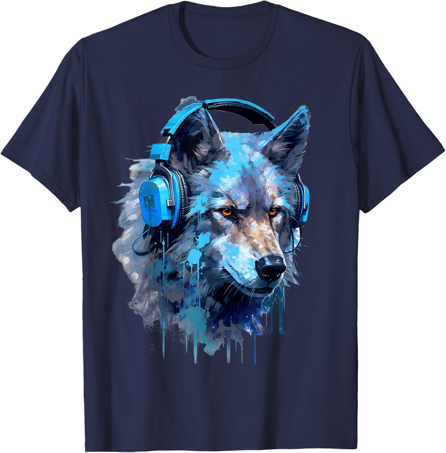 Rave EDM Wolf Headphone T-Shirt - T-Shirt | Navy