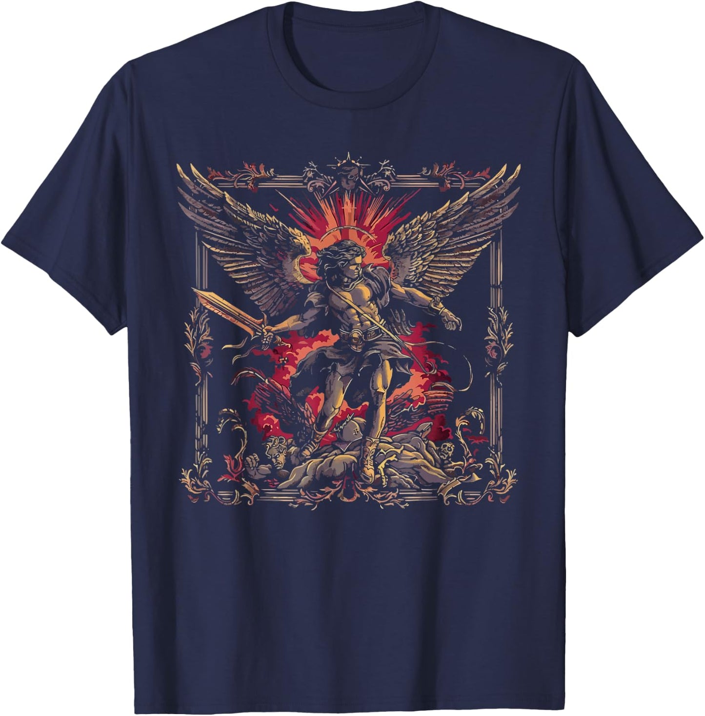 Archangel Catholic Religion Christianity Guardian Angel - Archangel MiZa Apparel - - Religious Theme - Black - Small - Short Sleeve T-Shirt - T-Shirt | Navy